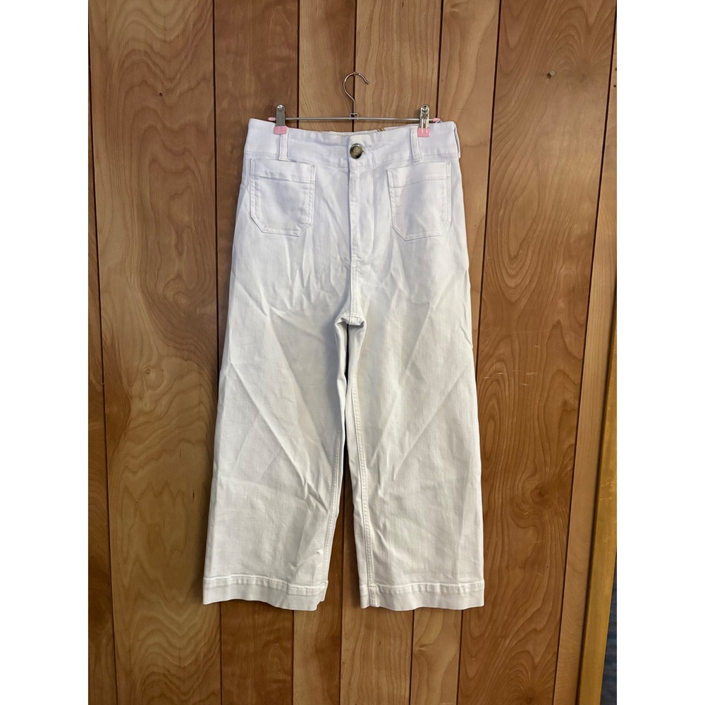Maeve Anthropologie The Colette White Wide Leg Crop Pants 30 High Rise Denim